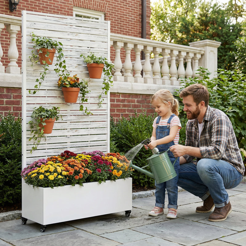 Lit de jardin extérieur surélevé en métal avec treillis, 72" H x 35" W x 16" D, Blanc