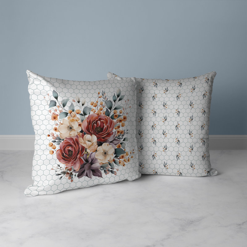 Coussin Petal Poetry, H 18 po x l 18 po, Vert/rouge