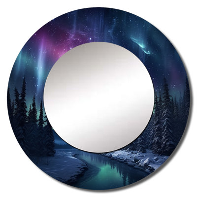 Northern Lights III - Aurora Borealis Decorative Mirror, Traditional Round Wall Mirror, Printed Metal Art