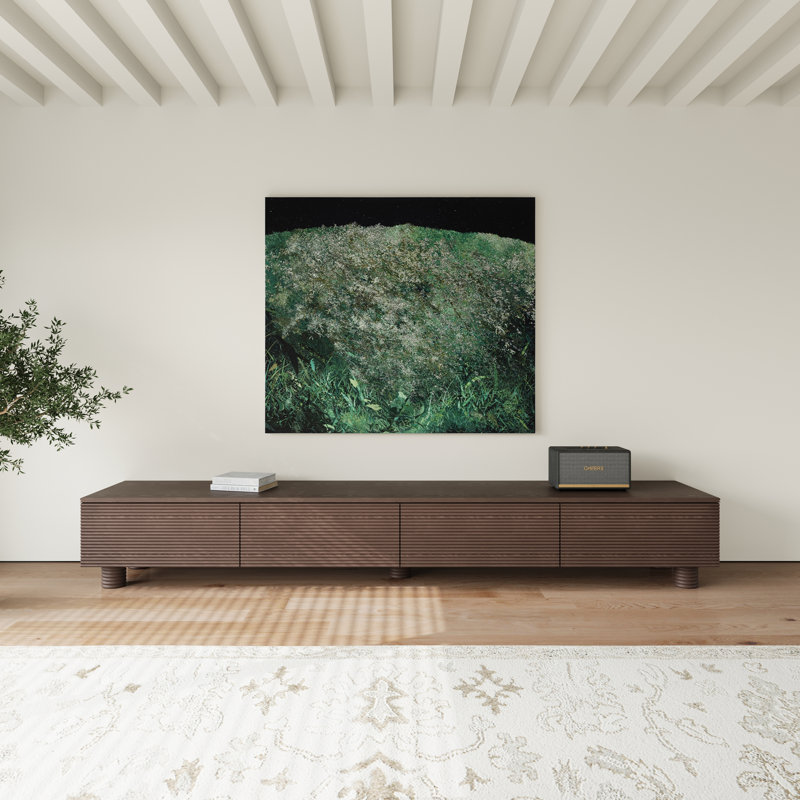 Meuble télé 78,74 de style Mid-Century moderne en bois massif brun foncé entièrement assemblé