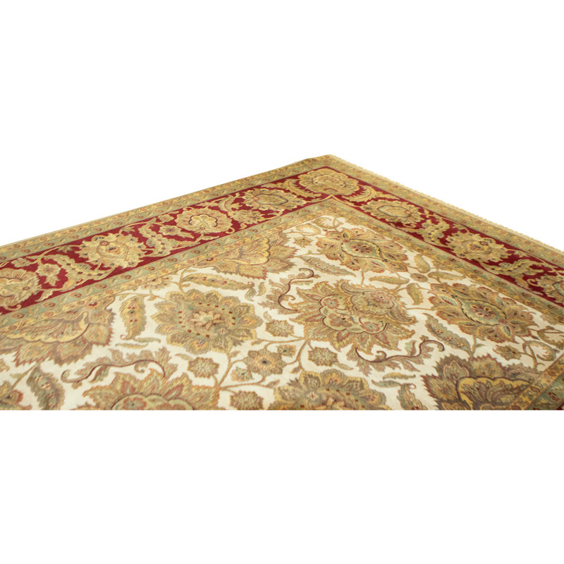 Tapis ivoire et rouge noué à la main de haute qualité