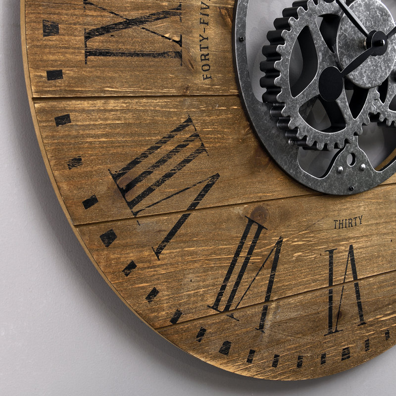 Oversized White Shiplap Gears Wall Clock with Galvanized Center