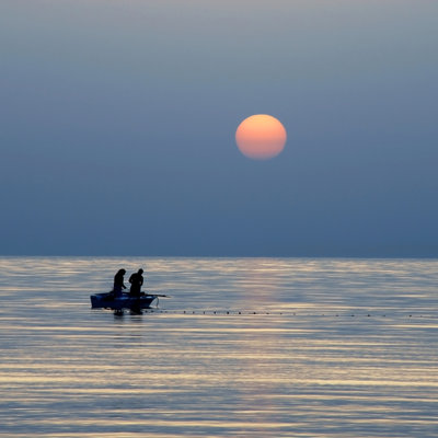 Fishing At Sunrise - Wrapped Canvas Print