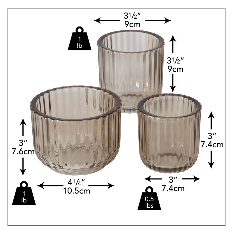 3 Piece Smoke Glass Candle Holder Set, Gray