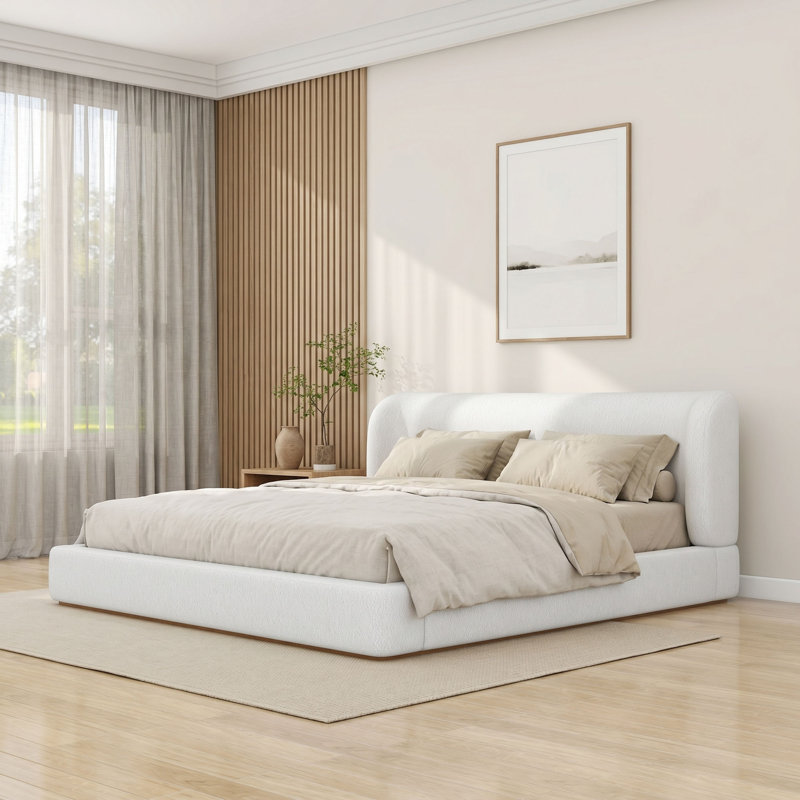 Lit plateforme tapissier avec tête de lit, White, King