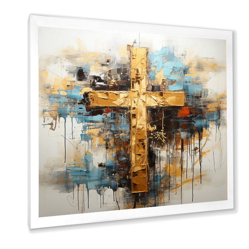 Divine Love, croix religieuse III sur toile, H 24 po x l 24 po x P 1 po, Cadre simple blanc