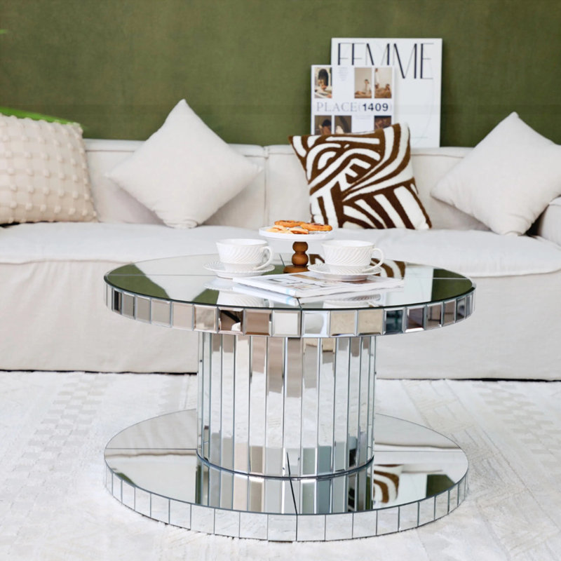 Double-Tier Luxury Round Mirror Coffee & End Table