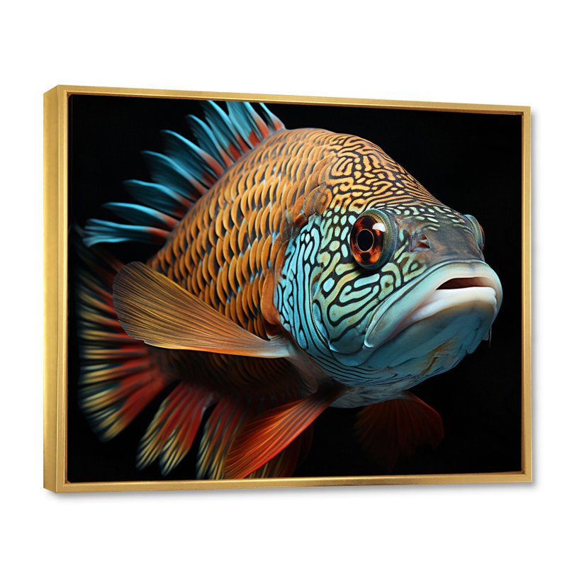 Portrait de poisson - art mural sur toile, H 16 po x l 32 po, Cadre flottant doré