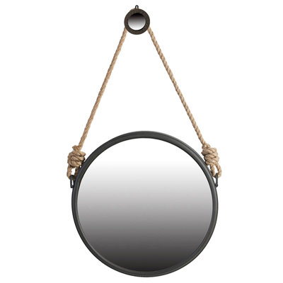 Rope Strap Wall Mirror - Handsome For Bathroom, Entryway & Decor Metal Frame Contemporary With Bathroom