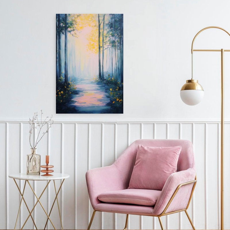«Blue Forest At Sunrise», art mural contemporain abstrait, 24" H x 16" W