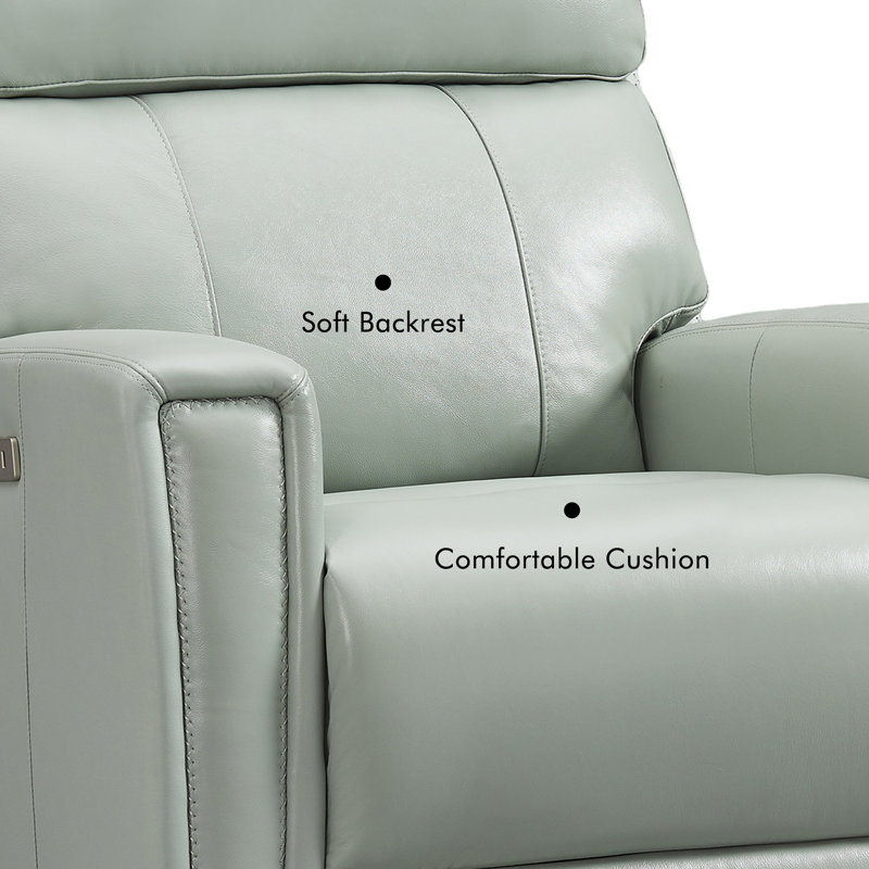 Causeuse inclinable en cuir véritable Rumalda avec gravité zéro, ports USB / USB-C et appui-tête réglable, Vert