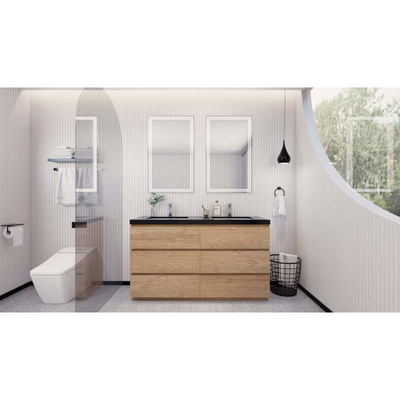 Santrice 59 " W Freestanding Standard Free Standing Single Double Vanity Bathroom Vanity With Acrylic Top, New England Oak