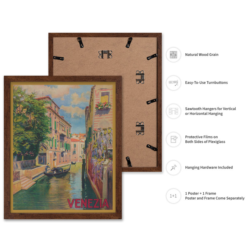 Canal de Venise No1, Affiche, 12"H x 16"W, Encadrement brun
