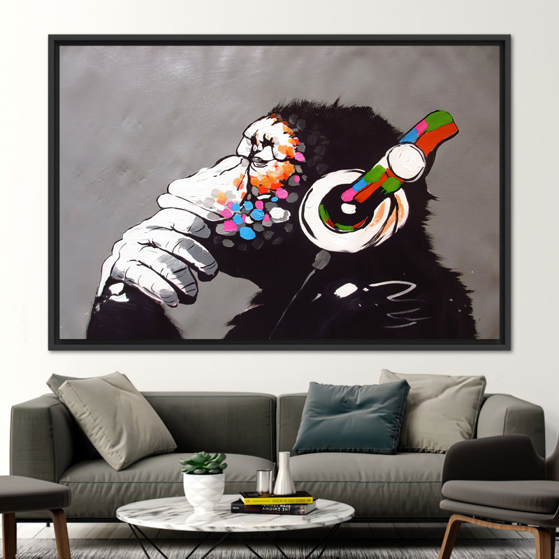Impression sur toile abstraite de graffiti à motif de gorille de Banksy pour une décoration murale urbaine, H 45 po x l 81 po