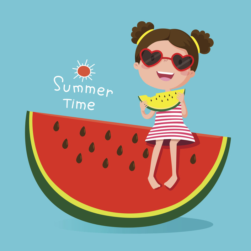 Cute Girl Eating Watermelon - Wrapped Canvas Print, 30cm H x 30cm W x 3.8cm D