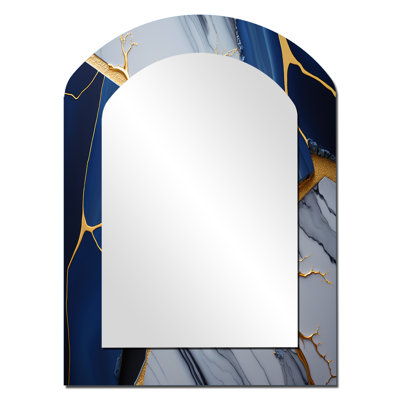 Abstract Geode Blue I - Marble Asymmetrical Large Mirror, Modern Arch Decorative Wall Mirror, Printed Metal Art