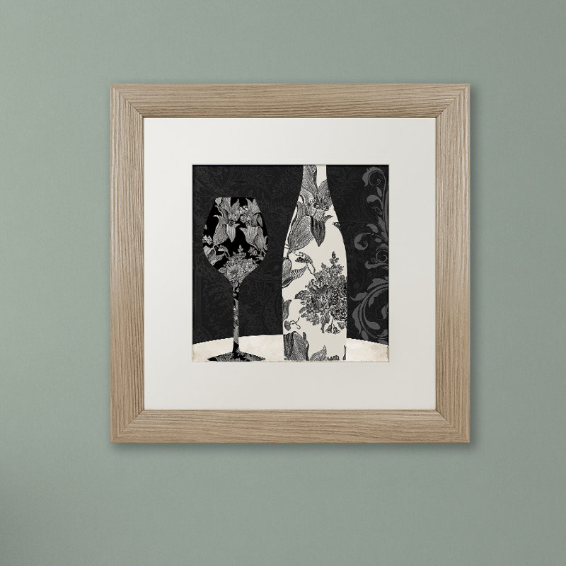 «Vin Elegant I» par Color Bakery, impression encadrée, H 11 po x l 11 po, Blanc, Toile avec cadre argenté