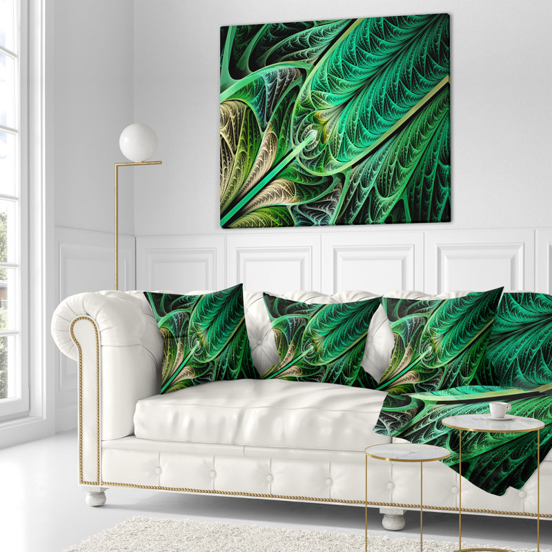 Vitrail fractal - coussin imprimé abstrait, 18 po x 18 po, Vert, Coussin décoratif