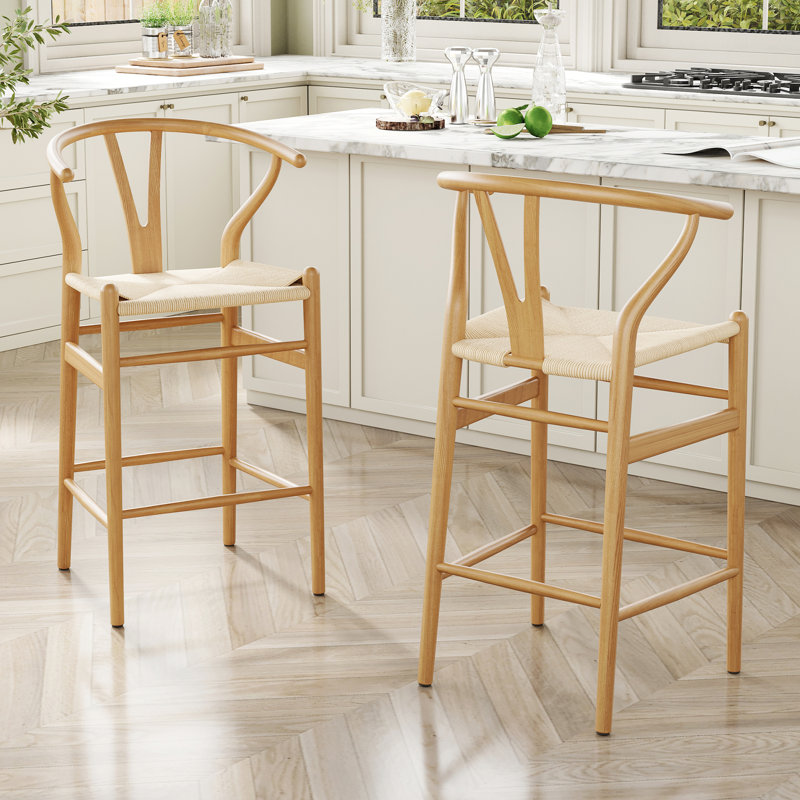 Margo 26.7" Counter Stool with Solid Wood Frame, Beige/Natural