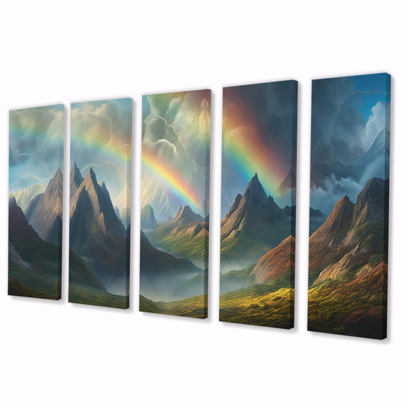 «Mountains Consciousness Rainbow Awakenings», art mural sur toile, 5 montagnes égales
