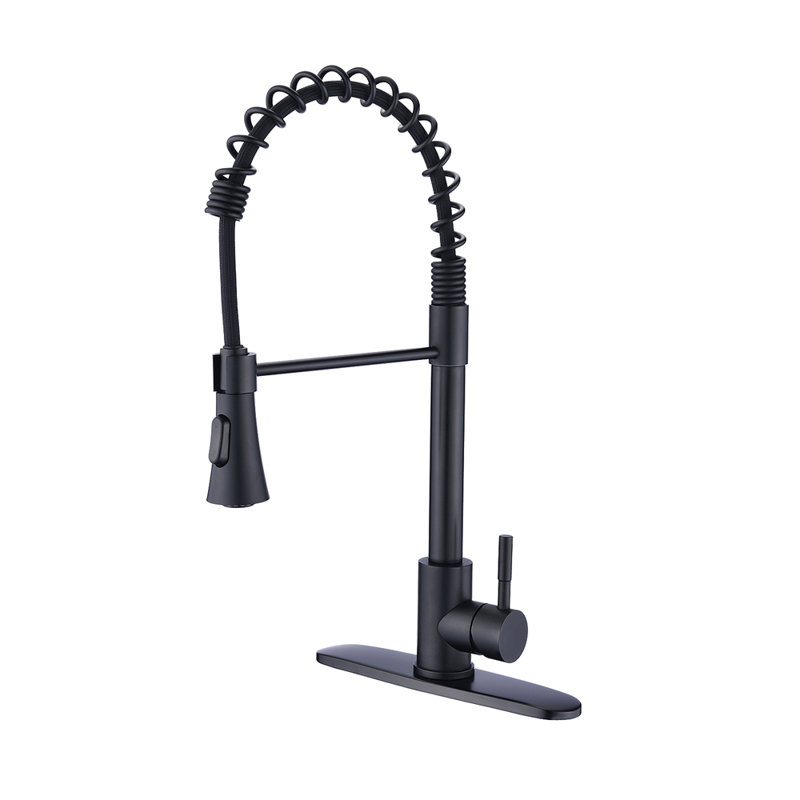 Robinet d'évier de cuisine commercial avec plaque de pont, Noir mat