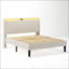 Base de lit plateforme grand format avec tête de lit tapissier en tissu et support en lattes de bois-646058630
