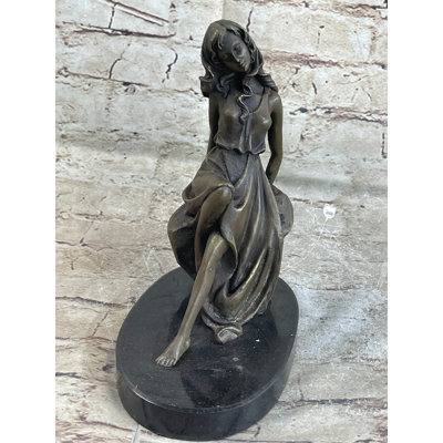 Saraya Young Girl Laying Against Rock Bronze Figure Statue Sculpture Decor 8 Inches X 6 Inches