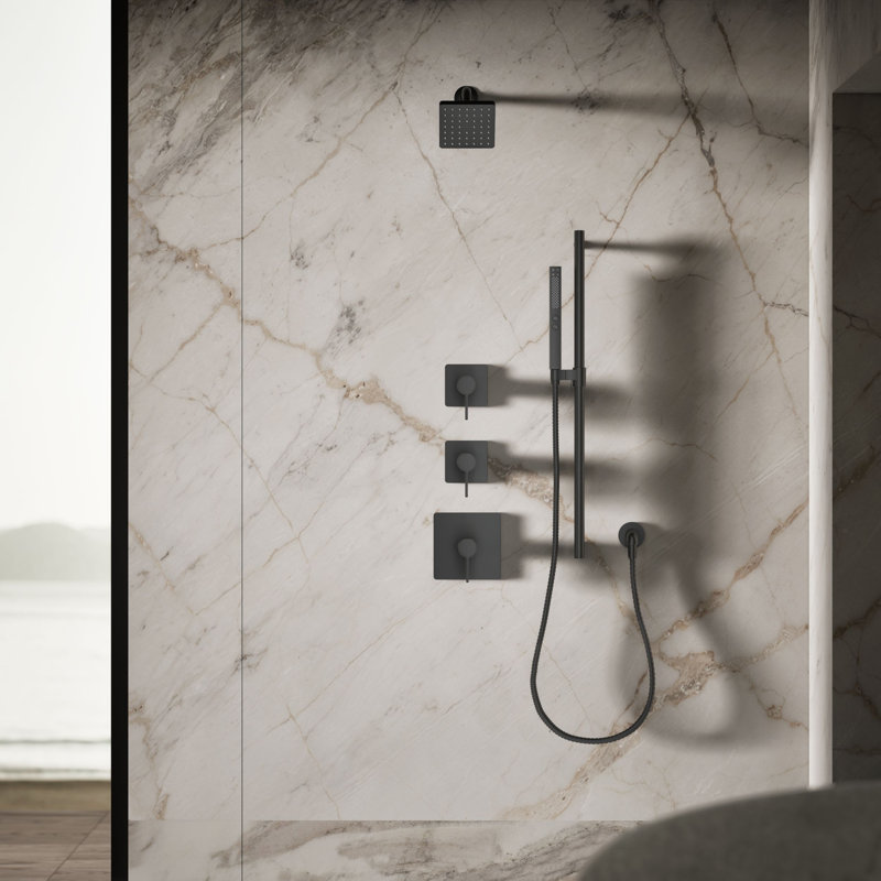 Parallel Single-Function Square Showerhead, Shower Head with One Spray, 2.5 GPM, Matte Black