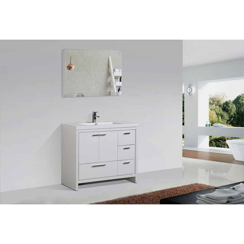 Lefebvre 42'' Single Bathroom Vanity with Poly Marble Top, Gloss White