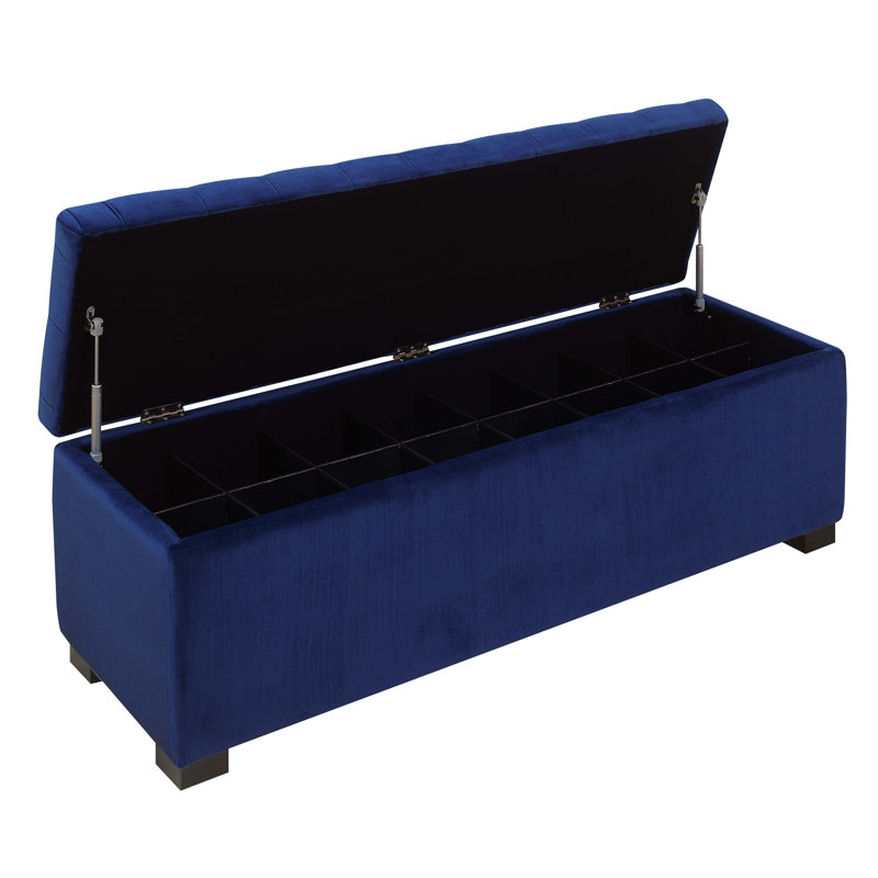 Banc de rangement rembourré Kranz, Velours bleu marine