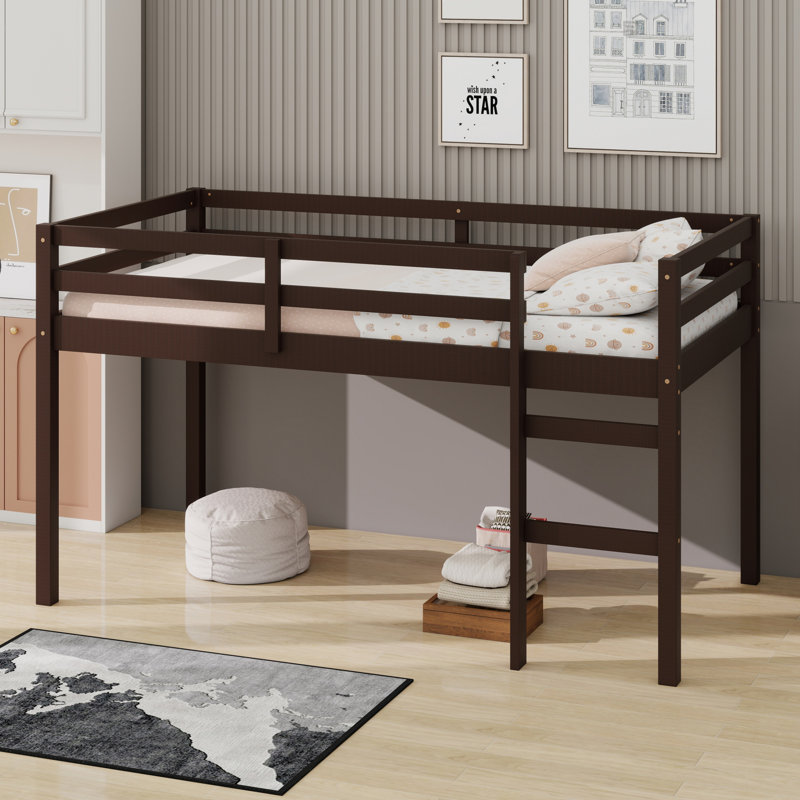 Space-Saving Loft Bed Featuring Easy-Climb Ladder and Safety Rails, Espresso