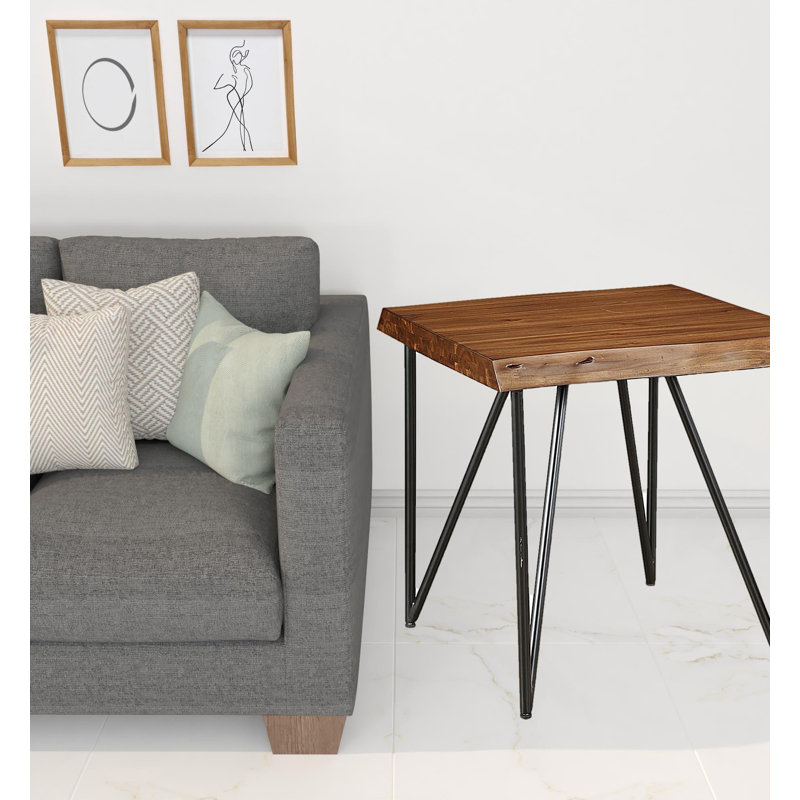 Table de bout 24 po en bois massif noir et brun