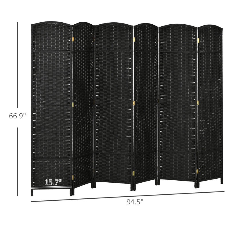 Cloison pliante 6 panneaux, cloison de 5,6 pi de hauteur. Noir pour la chambre à coucher et le bureau personnel. Avec écran tissé à la main et paravent arqué, écran d'intimité haut. Cloison autoportante avec style