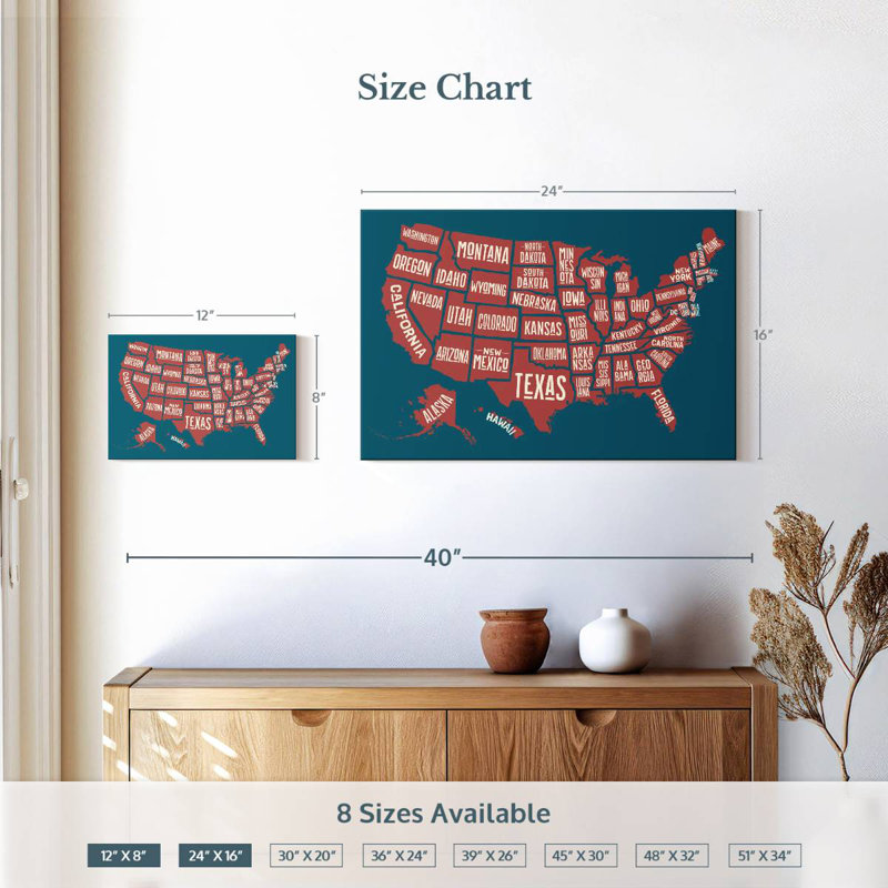 Carte des États américains d'Aliaz, H 16 po x l 24 po