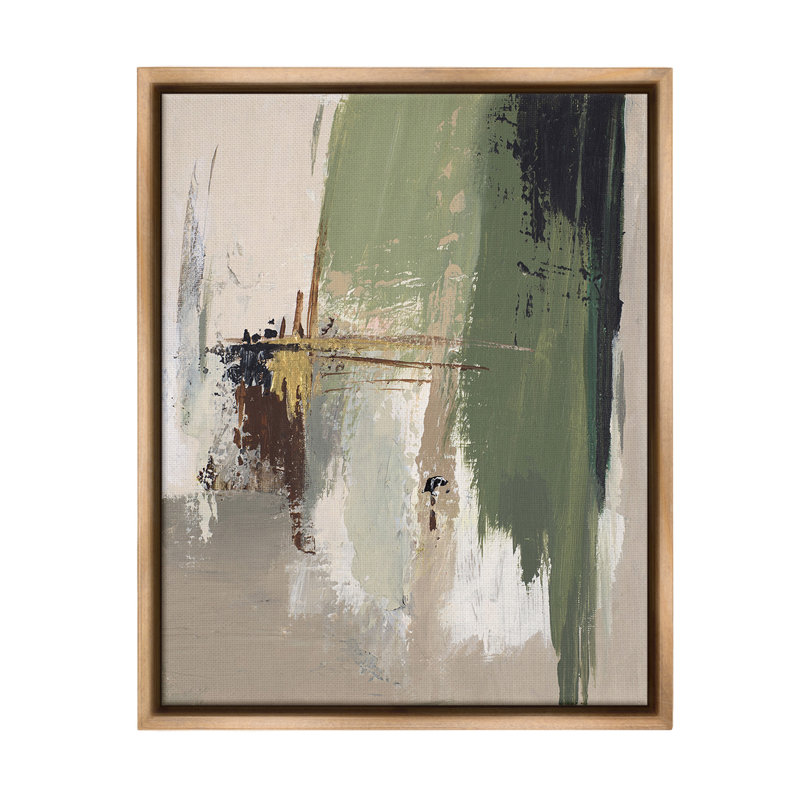 «Green & Tan Brush Strokes Orme brun», art mural sur toile flottante par Patricia Pinto, Cadre flottant orme Montalcino