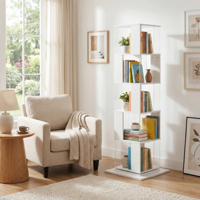 360° Rotating Bookshelf With Acrylic Plate, 5-Tier Tall, Floor Rack Simple Bookcase, Modern Display Shelf For Living Room/Home Office/ Bedroom