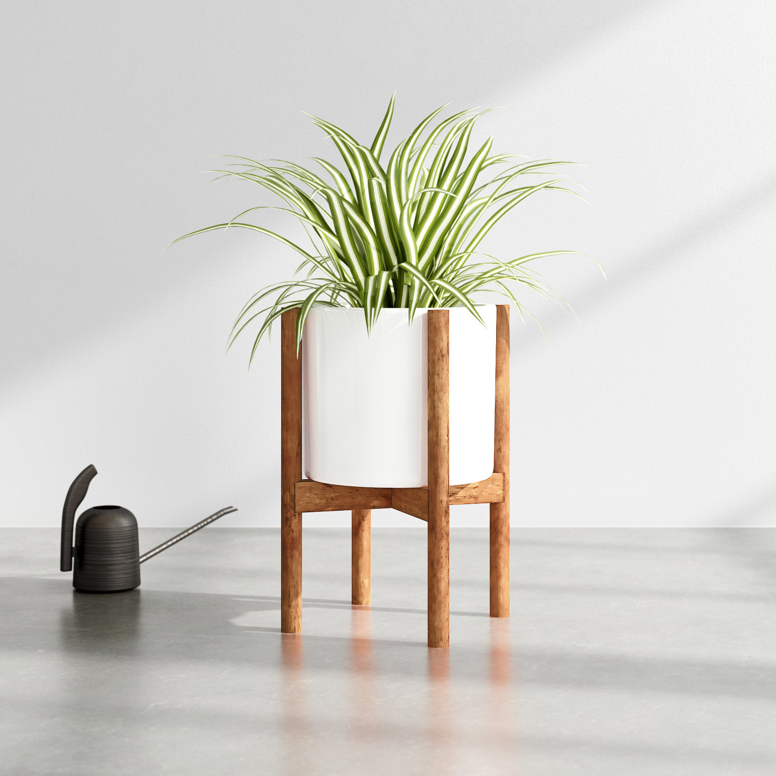 Dominic Pot Planter, White/Walnut