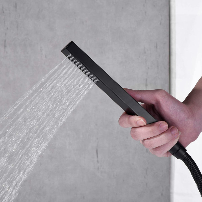Floor Mounted Bathroom Tub Filler In Matte Black With Telescopic Hand Shower - Rustproof Faucet Waterfall Spout And Rotatable For Rust
