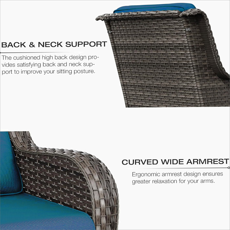 Wicker Patio Furniture Set - 3 Piece Rattan Outdoor Sectional Conversation Sets 2 Piece Wicker Hang gliding  Chairs and 1 Side Table