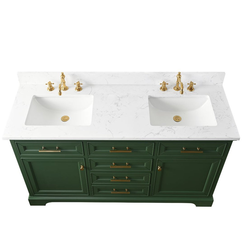 Thompson 60" W Double Vanity, Evergreen/Brushed Gold