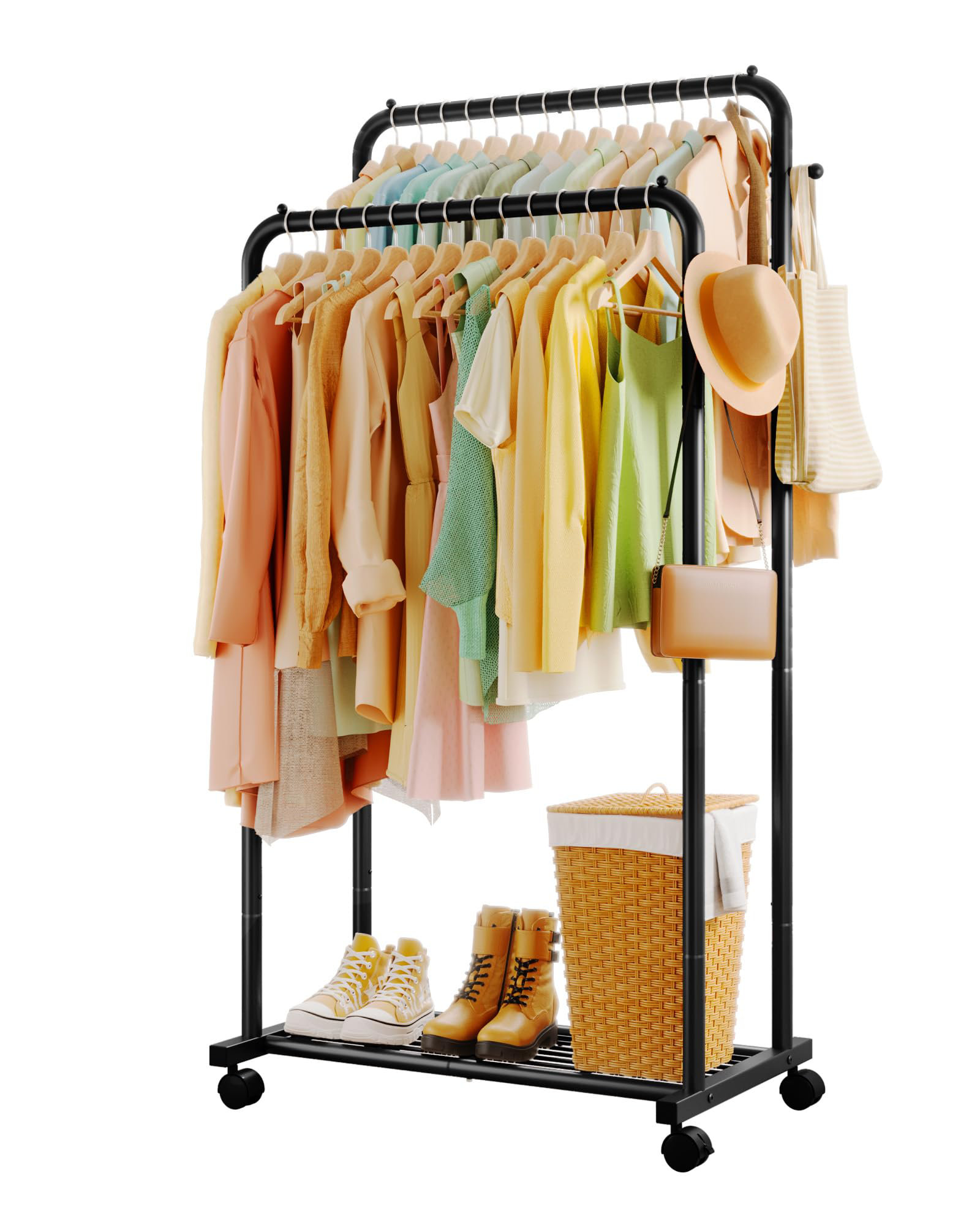 Ran Rack Latitude Run® Clothes Rack - Double Rods Clothing Rack With Mesh Shelf ...