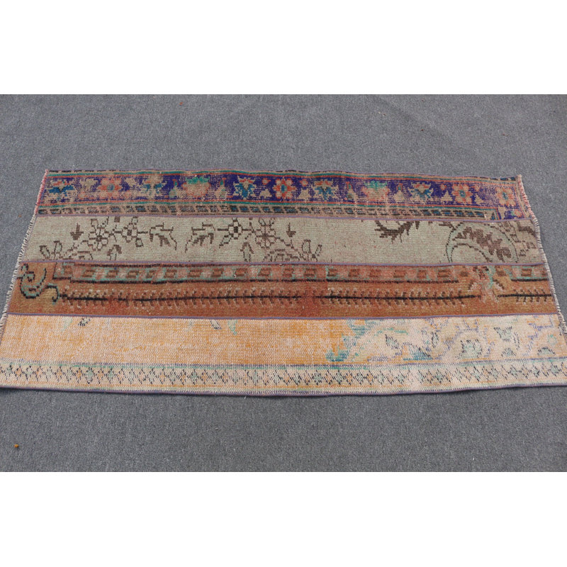 Petit tapis turc rétro de style patchwork fait à la main pour votre salon