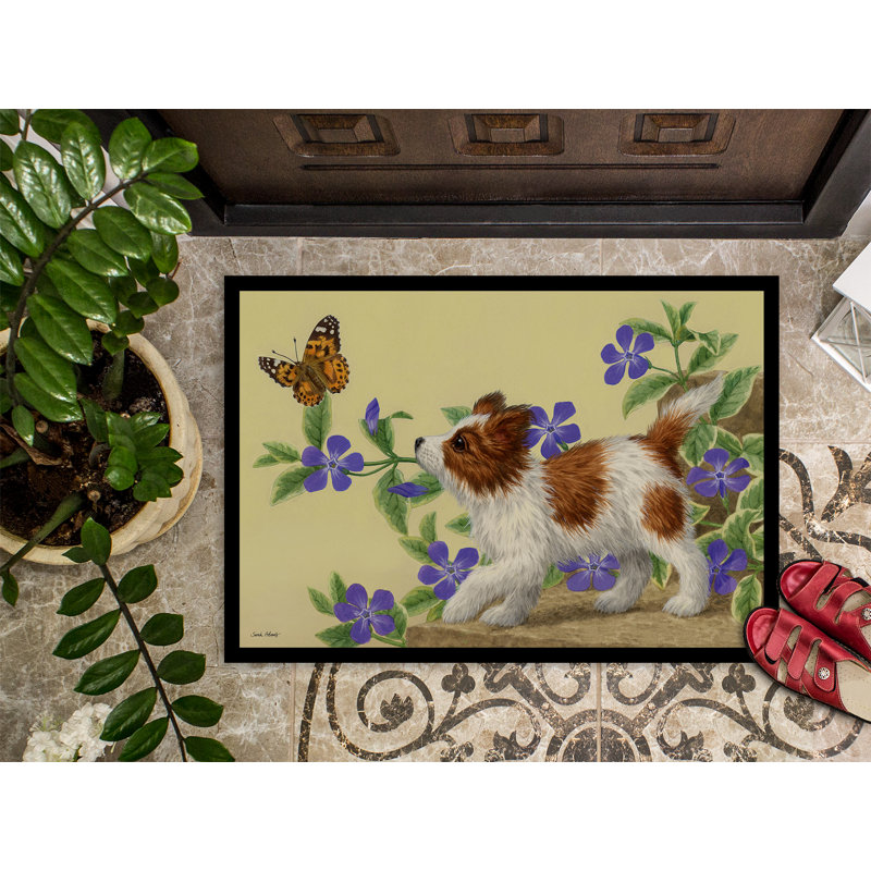 Tapis de porte pour l’extérieur antidérapant anti-dérapant papillon pup, Rectangle 1 pi 6 po x 2 pi 3 po