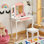 Ensemble de chaise de coiffeuse avec coiffeuse pour enfant avec miroir pliant rose