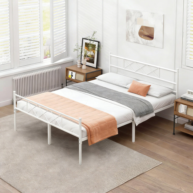 Single Double Size Beds with Headboard and Footboard, Metal Platform Bed Frame with Metal Slats Support, No Box Spring Needed, Easy Assembly