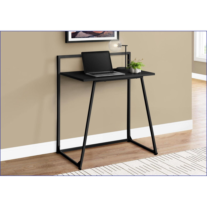 Bureaux, bureau d'ordinateur contemporain moderne de L 30 po avec plateau en stratifié noir Base en métal noir | Panneau de fibres à densité moyenne | Noir