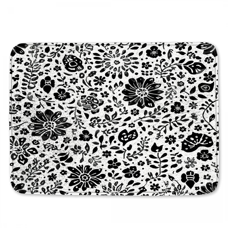 Tapis de bain noir à imprimé floral noir, 34 po L x 21 po L