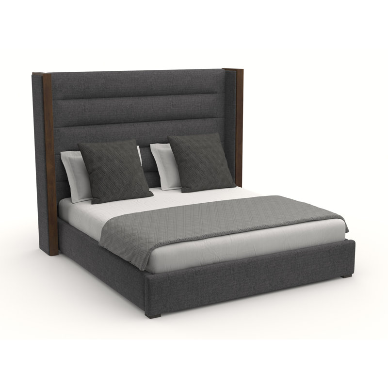 Lit standard rembourré en bois massif Dipson, Revolution® gris anthracite, Grand (haut)