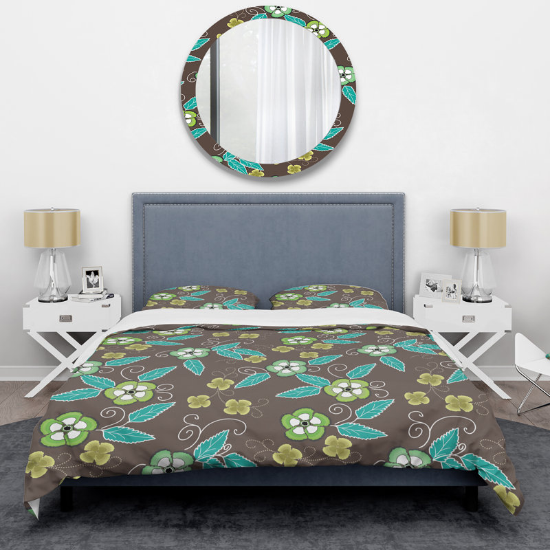 Green Leaf and Flowers - Ensemble de housse de couette floral - Polyester microfibre
