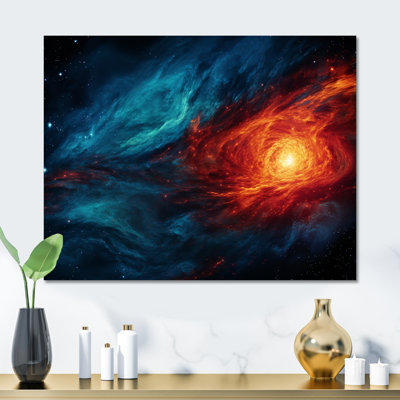 «Blue and Orange Cosmic Nebula I», art mural en métal Planète de l'espace